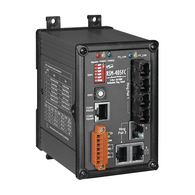 RSM-405FC 5-Port Redundant Ring Switch, 2-Port 100Base-FX Multi-Mode SC