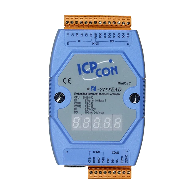 I-7188EAD Ethernet PAC with MiniOS7, 6 DI, 7 DO and 7-Segment LED Display