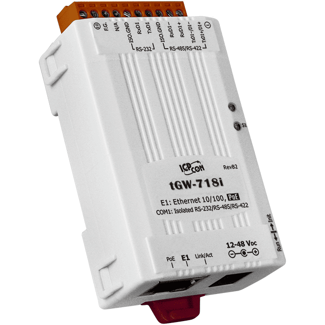 tGW-718i Modbus TCP to RTU/ASCII Gateway, PoE, 1-port Isolated RS-232/422/485