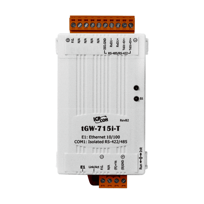 tGW-715i-T Tiny Modbus TCP to RTU/ASCII Gateway, 1-port RS-422/485