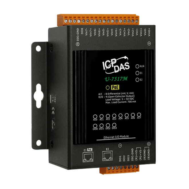 U-7517M OPC UA I/O Module, 8-ch AI, 4-ch DO, Dual-port Ethernet PoE