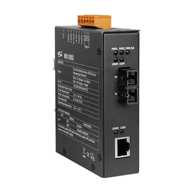 NSM-200SX Industrial 1000Base-T to 1000Base-SX Fiber Media Converter