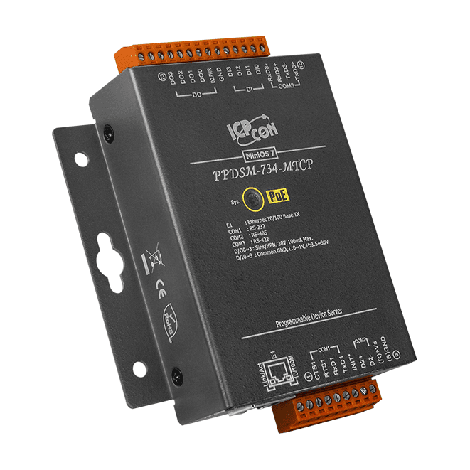 PPDSM-734-MTCP Serial-to-Ethernet Device Server with PoE and Modbus TCP Gateway