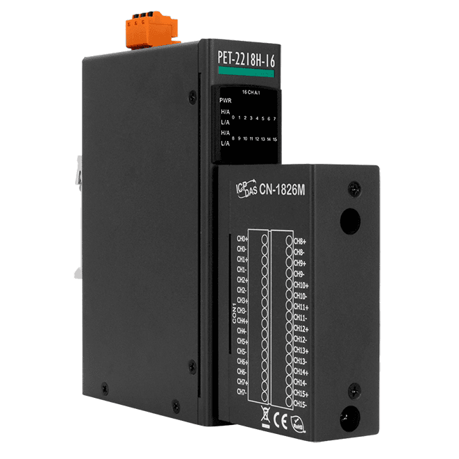 PET-2218H-16/S1 PoE I/O Module with 2-port Ethernet Switch, 16-ch High Speed Thermocouple Input, 100 S/s