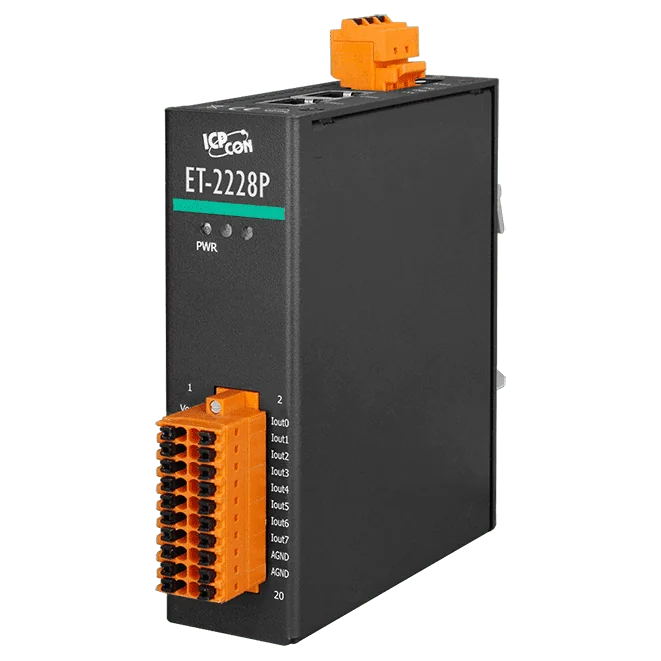 ET-2228P Ethernet I/O Module, 8-ch 16-bit Analog Output with 2-port Switch