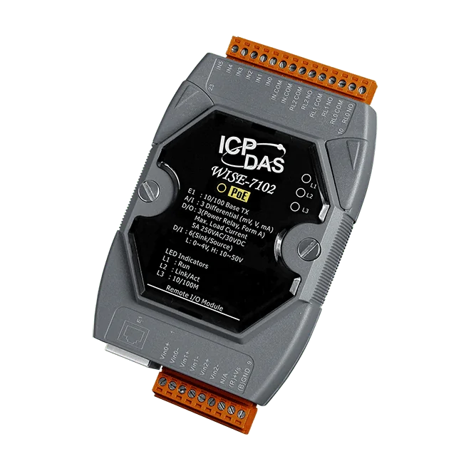 WISE-7102 PoE Intelligent I/O Module, 3-ch AI, 6-ch DI, 3-ch Relay