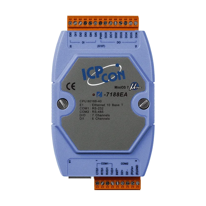 I-7188EA Ethernet PAC with MiniOS7, 6 DI and 7 DO, Blue Cover