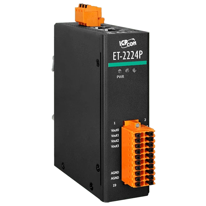 ET-2224P Ethernet I/O Module, 4-ch 16-bit Analog Output, 2-port Switch