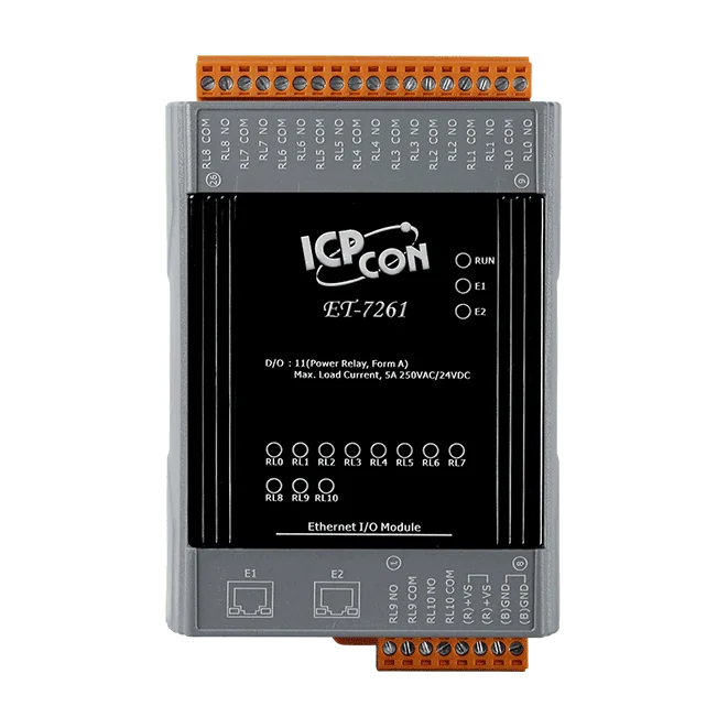 ET-7261 Ethernet I/O Module with 2-port Switch, 11-ch Power Relay