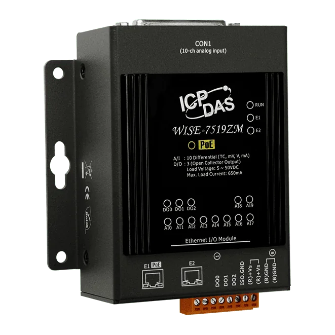 WISE-7519ZM/S Intelligent MQTT I/O Module with 2-port Ethernet Switch, 10-ch AI, 3-ch DO and PoE