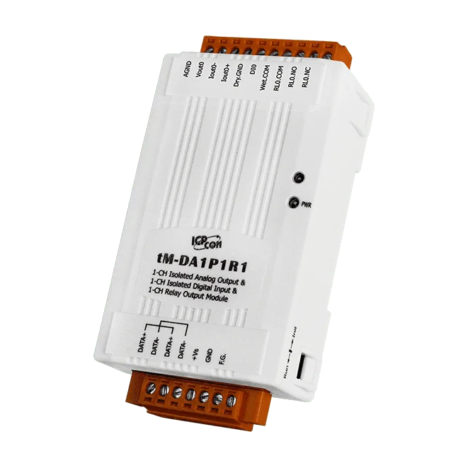 tM-DA1P1R1 RS-485 Remote I/O Module, 1 AO, 1 DI and 1 Power Relay