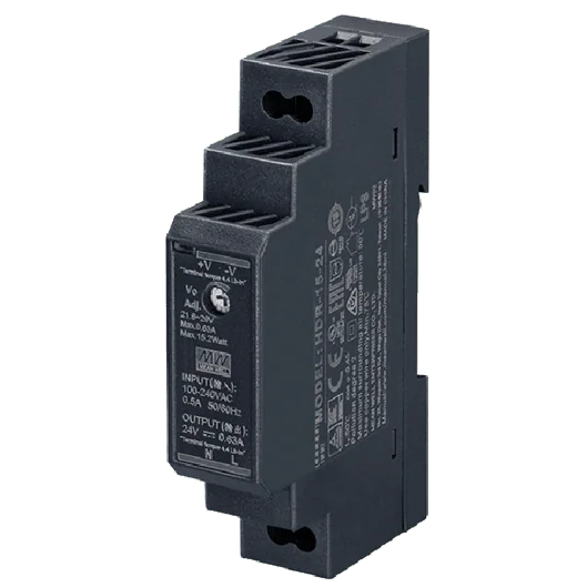 HDR-15-24 Ultra Slim DIN-Rail Power Supply, 24 VDC / 0.63 A Output