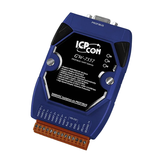 GW-7557-B PROFIBUS to HART Gateway, DP-V0 Slave, 4-Channel HART