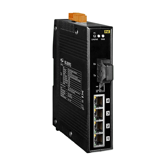 NS-205PFCS PoE Ethernet Switch, 4-Port 10/100 + 1 Single-Mode SC Fibre