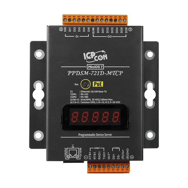 PPDSM-721D-MTCP PoE Serial-to-Ethernet Device Server, Modbus Gateway, 6 DI/7 DO