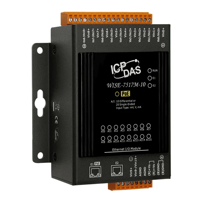 WISE-7517M-10 MQTT I/O Module, 10/20-ch Analog Input with PoE and 2-port Switch