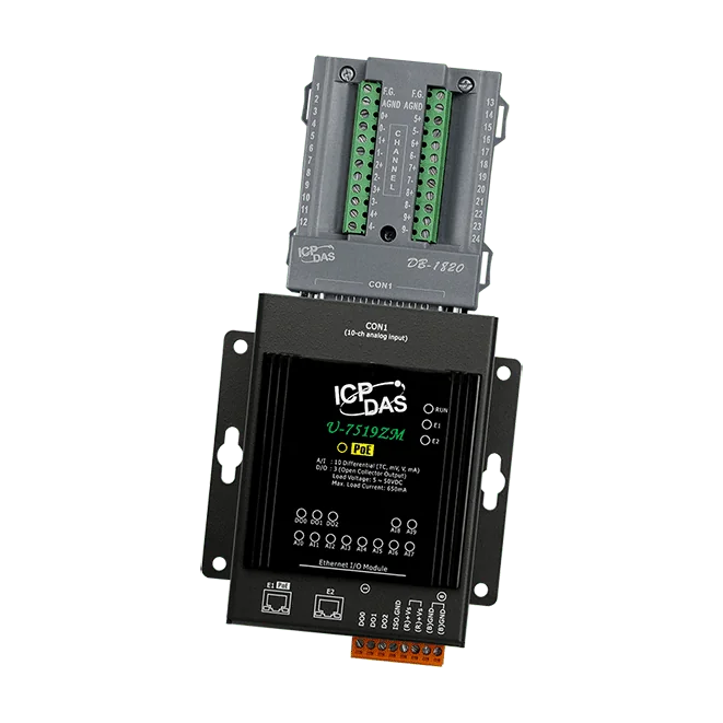 U-7519ZM/S OPC UA I/O Module with 10-channels AI, 3-channels DO, and 2-port Ethernet Switch