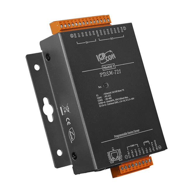 PDSM-721 Metal Serial-to-Ethernet Device Server, RS-232/RS-485, 6 DI/7 DO