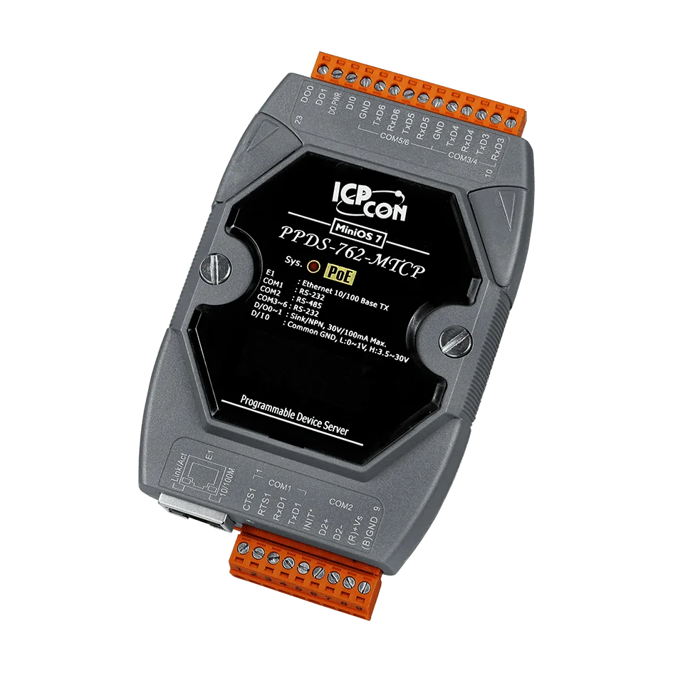 PPDS-762-MTCP Device Server, 5x RS-232 and 1x RS-485 to Ethernet, PoE