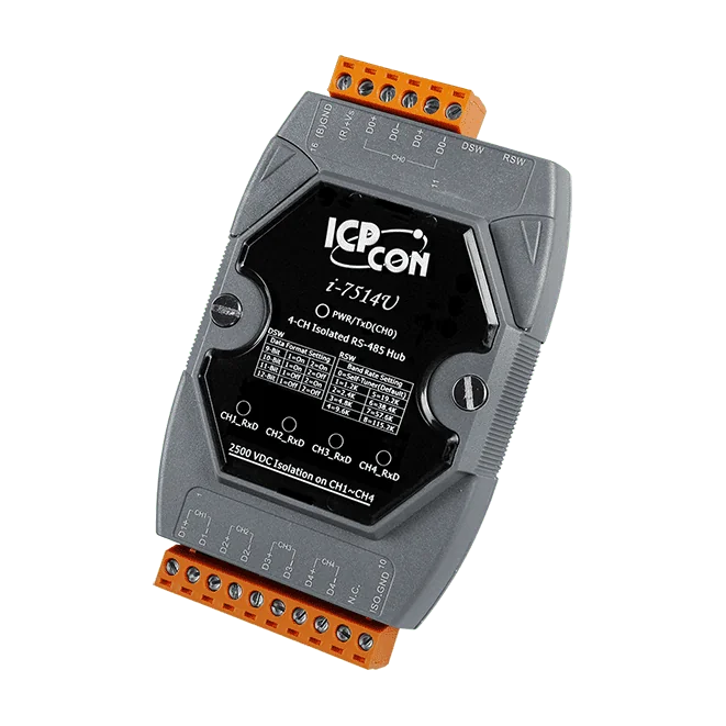 I-7514U-G Isolated 4-ch RS-485 Active Hub, Gray Cover