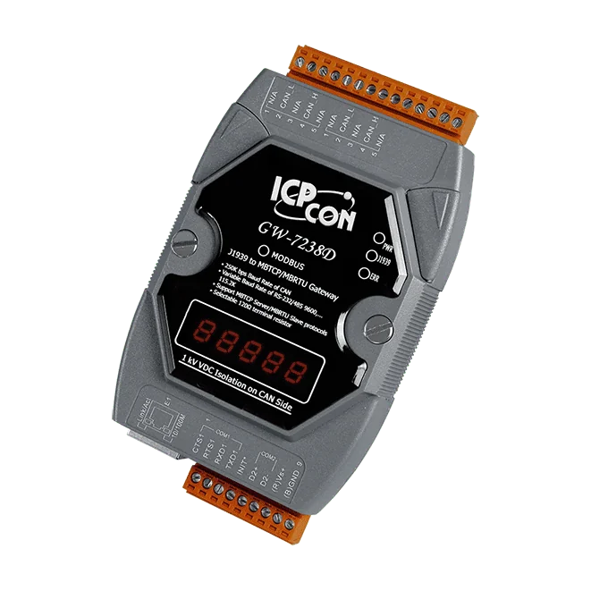 GW-7238D-G J1939 to Modbus TCP/RTU Gateway with CA-0910 Cable