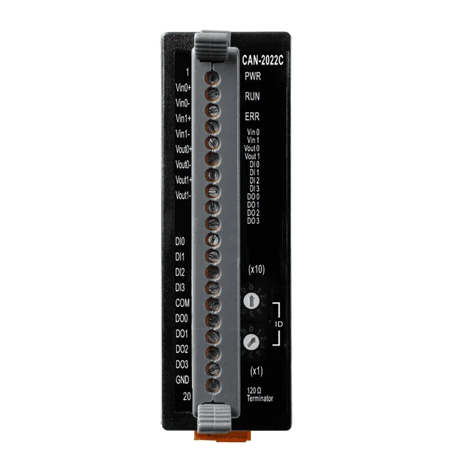 CAN-2022C CANopen Slave I/O Module, 2-ch Isolated AI/AO, 4-ch DI/DO