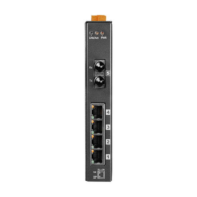 NSM-205PFT Unmanaged PoE Fiber Switch, 4 x RJ-45 PSE + 1 x 100Base-FX ST